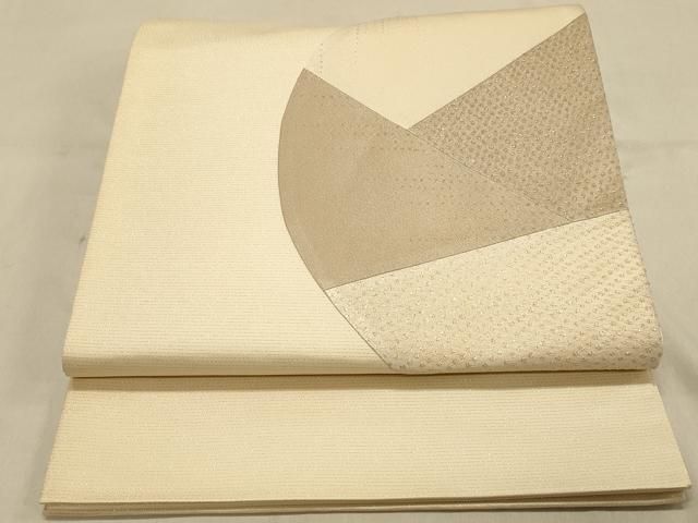 平和屋着物◎太鼓柄袋帯 切嵌 幾何学文様 銀糸 正絹 逸品 DAAX0898jm