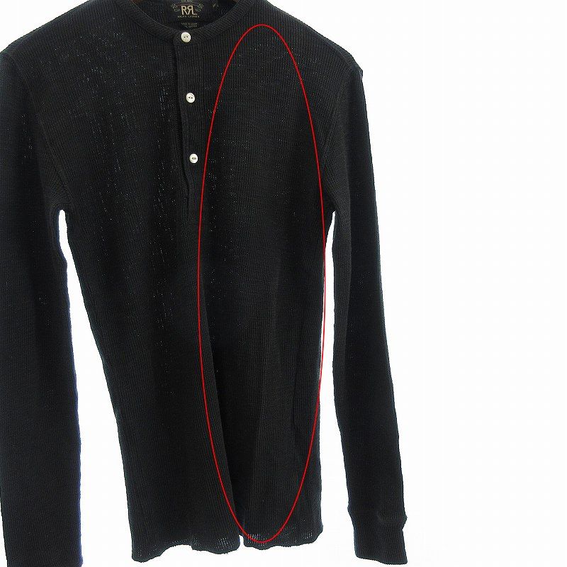 ダブルアールエル RRL ブラック ヘンリーネック 長袖カットソー ダブルアールエル RRL ラルフローレン Tシャツ カットソー