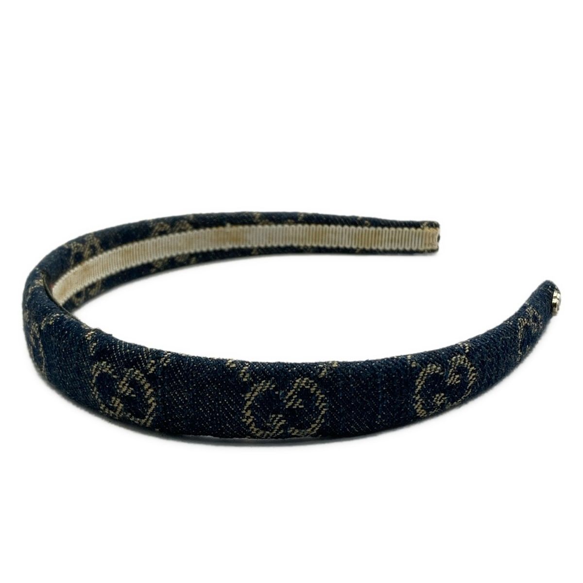【rate】GUCCI カチューシャ　ネイビー GUCCI(グッチ) カチューシャ美品 - コットン ネイビー×ベージュ