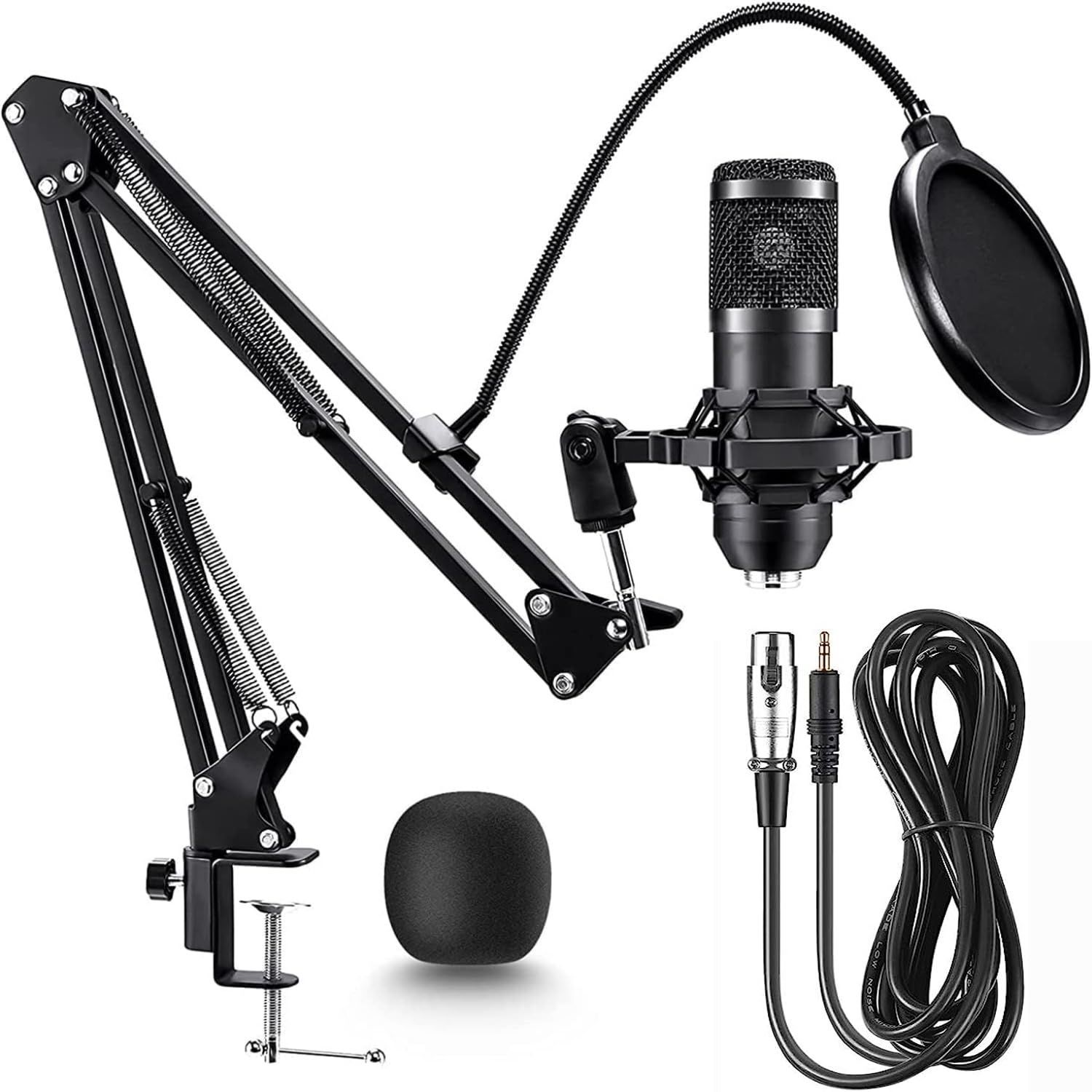 BM800 コンデンサー ゲーミング マイク XLR カラオケマイク セット家庭用/マイクスタンド/マイクアーム 角度高さ調節 伸縮 金属製 卓上マスタンド デスクアーム 収録 配信 実況 カラオケ ポッ