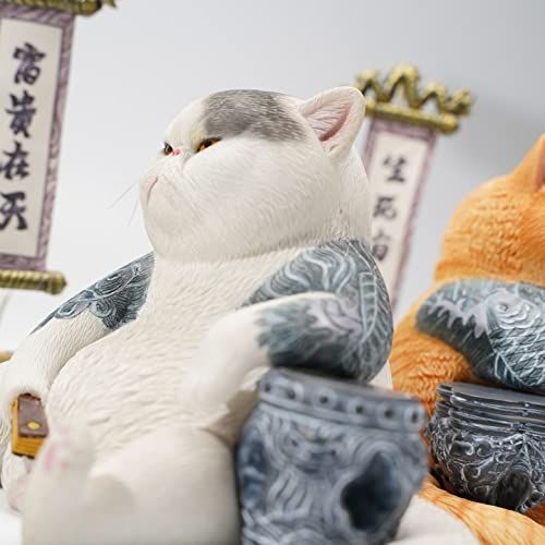 B3 JXK タトゥー猫の彫像 白 貫禄ある雰囲気 本物のような質感 職人