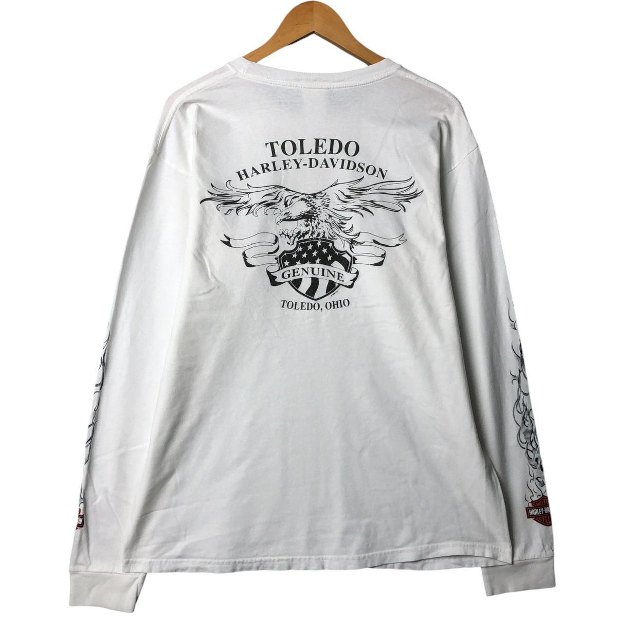 古着 00年代 ハーレーダビッドソン Harley-Davidson モーターサイクル トライバル 鷲柄 イーグル柄 星条旗柄 ロングTシャツ|eaa586531