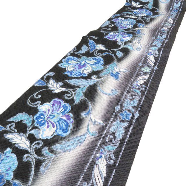 特選 名古屋帯 なごや帯 正絹 カジュアル 仕立て上がり 全通 花唐草模様 黒色 青系色 多色 きもの北條 A1280-14