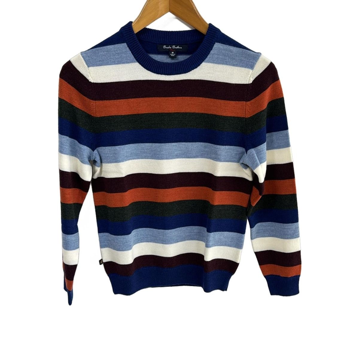 BrooksBrothers ブルックスブラザーズ 長袖セーター サイズM レディース - ブルー×アイボリー×マルチ クルーネック|ボーダー