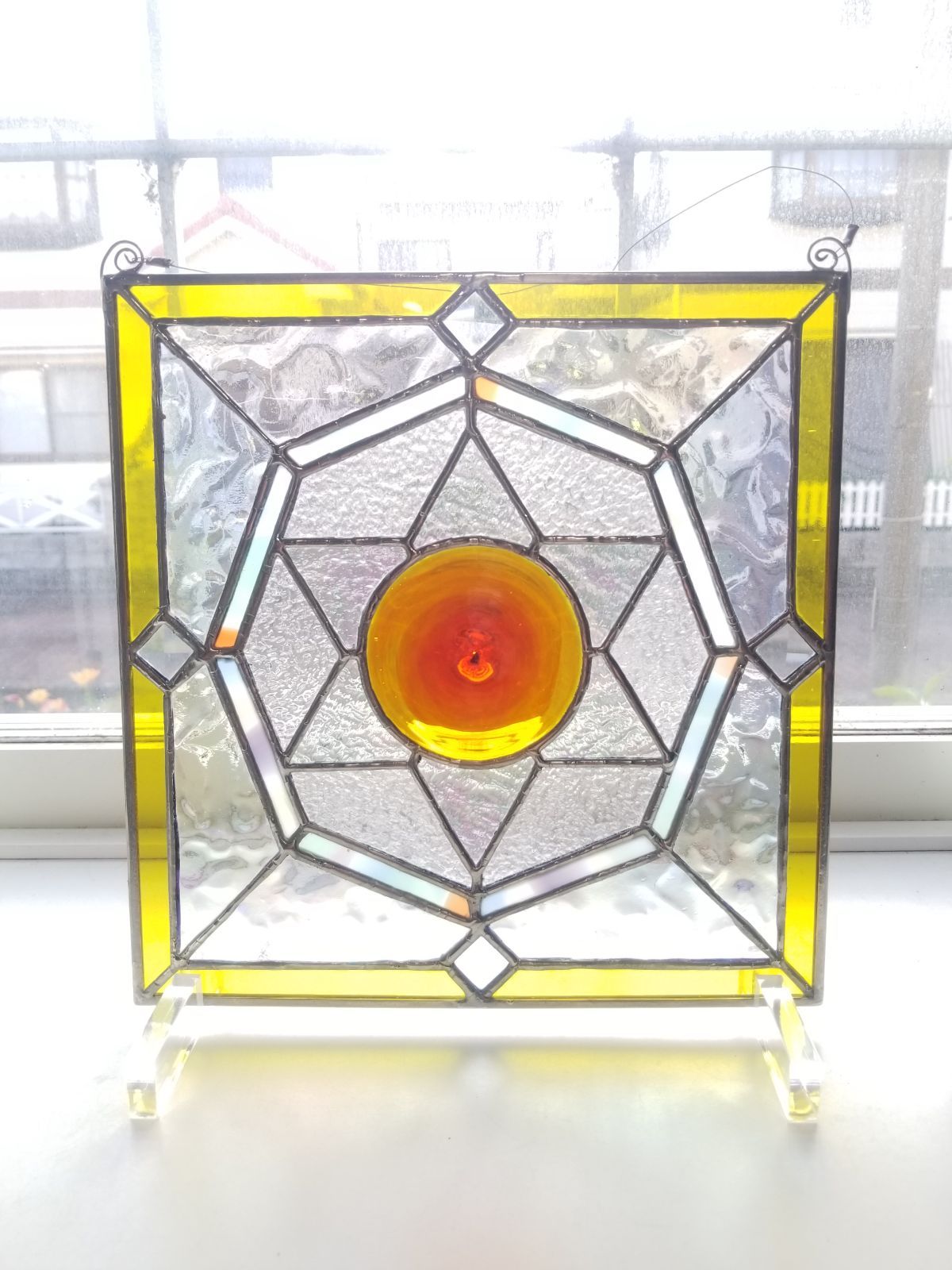 ステンドグラス　おひさまモチーフ　アンティーク調パネル(ロンデルガラス使用) - メルカリShops