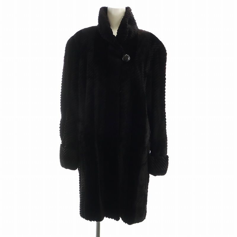 サガミンク SAGA MINK ROYAL MINK TANAKA 銀サガ 毛皮コート シェアード ブラックミンクファー ミドル 長袖 総裏地 F 黒 ブラック GY18 |MQ