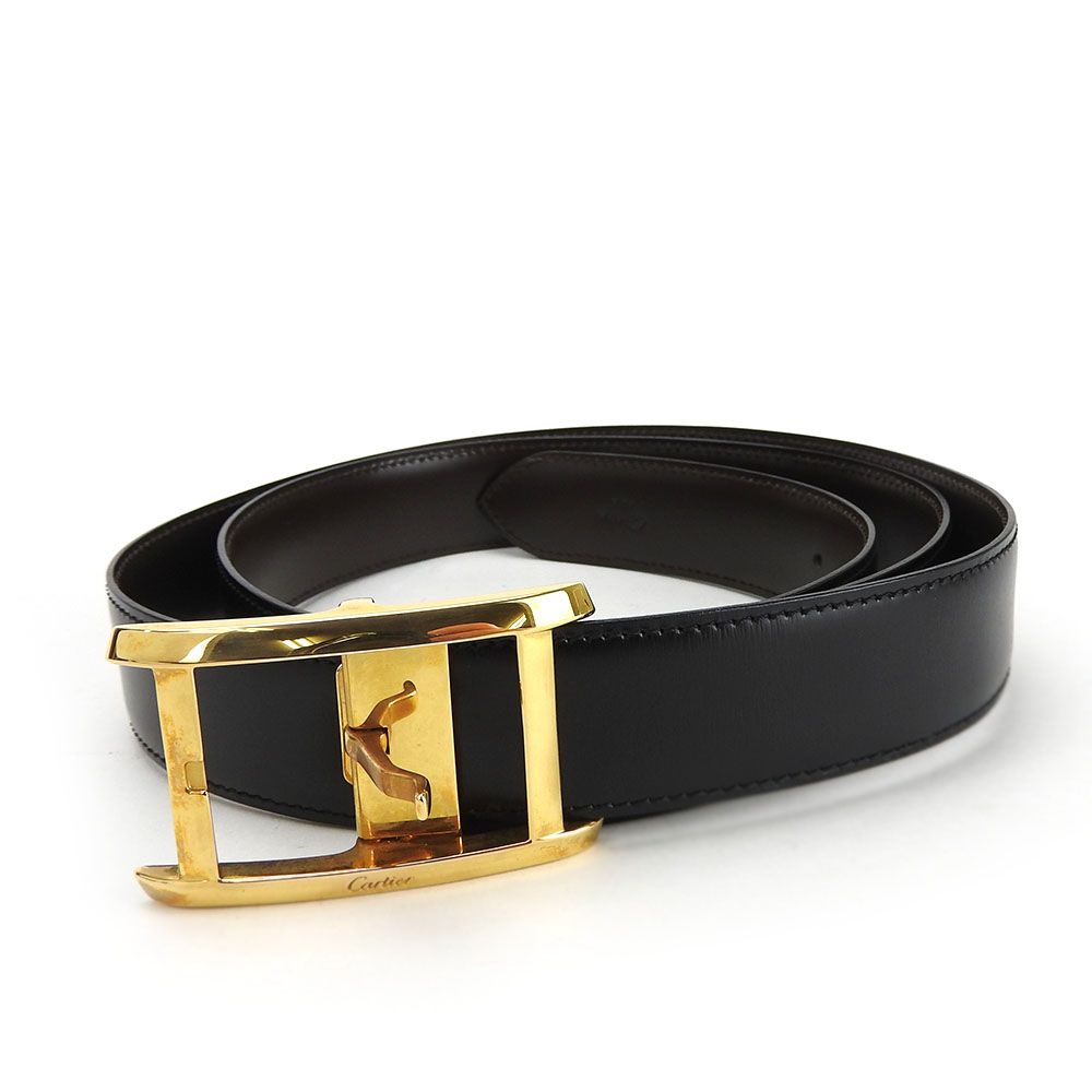 カルティエ ベルト タンク L5000065 レザー ブラック ゴールド金具  