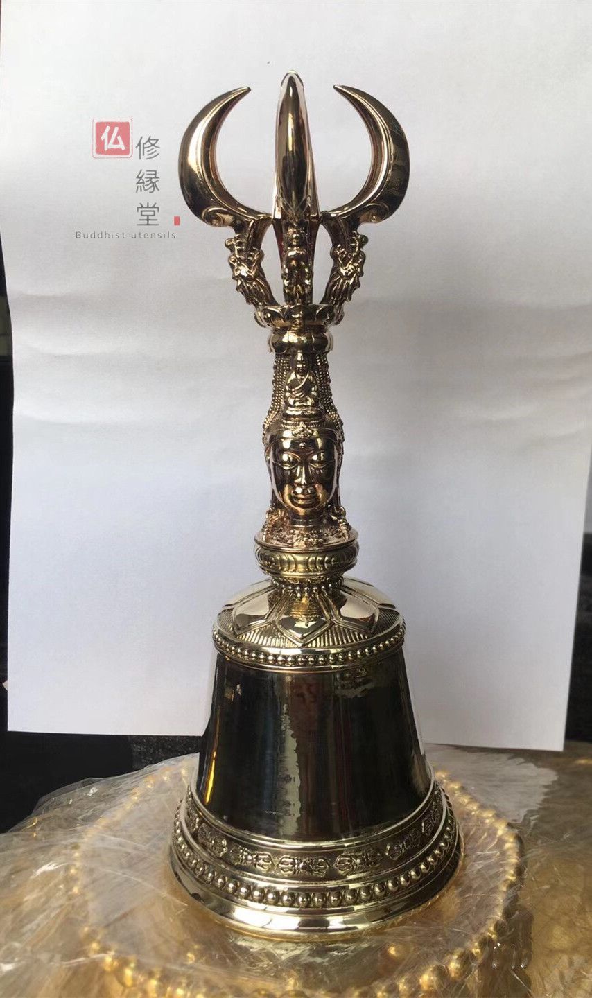 【修縁堂】密教法器 阿嵯耶観音金剛鈴 持鈴 鐘 仏教法具 真鍮製 22cm 修縁堂】密教法器 阿嵯耶観音金剛鈴 持鈴 鐘 仏教法具 真鍮製