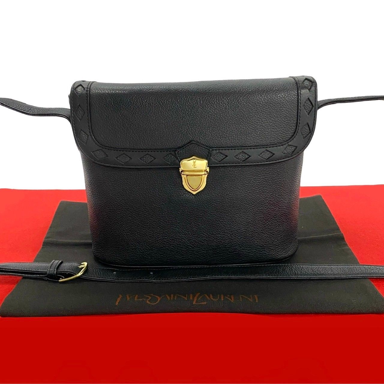 極 美品 YVES SAINT LAURENT イヴ サンローラン YSL ロゴ 金具 カット 
