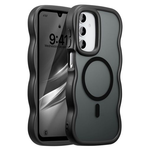 UEEBAI対応SamsungGalaxyA164G/5G用のケース透明TPUウェーブデザインスマホケースクリア可愛い人気おしゃれケースMagSafe対応薄型軽量耐衝撃波型バンパースマホケース-ブラック