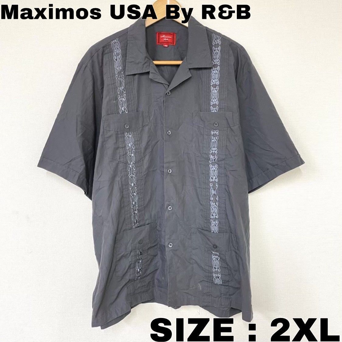 Maximos USA By R&B キューバ シャツ 開襟 半袖 刺繍 サイズ：2XL グレー