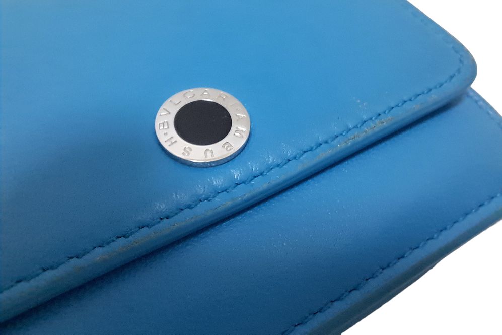 ブルガリ 財布 AMBUSH コラボ セルペンティ 三つ折り ブルー レザー  