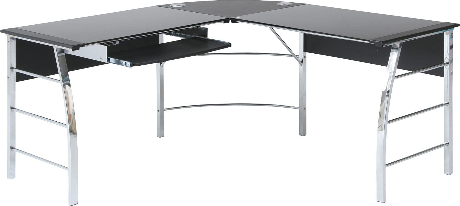 勉強机 ブラック 強化ガラス 幅156×奥行156×高さ76cm L字型 キーボードトレイ付 PCデスク パソコンデスク 70390 不二貿易
