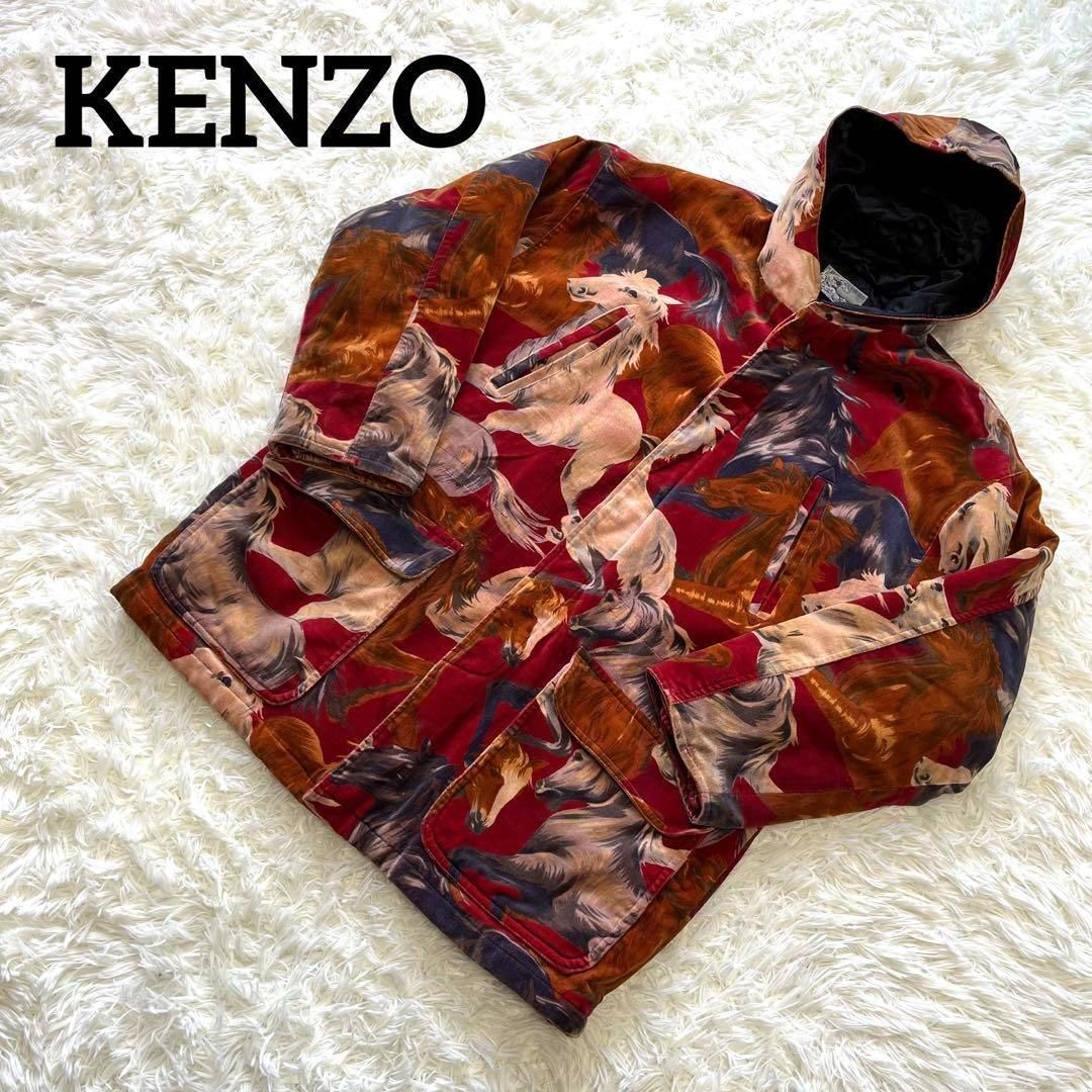 古着ヴィンテージKENZO jeans赤ケンゾー馬ホースアウター葛飾北斎