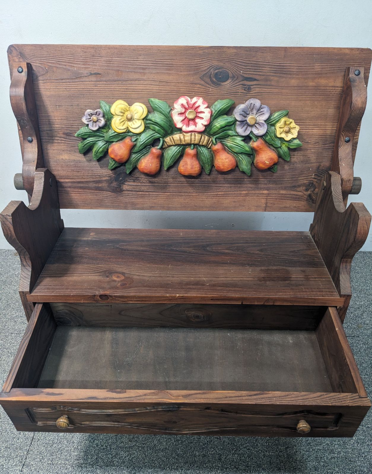 無限の可能性 ◎ レトロ アンティーク 木製 棚 引き出し付ベンチ 椅子 収納