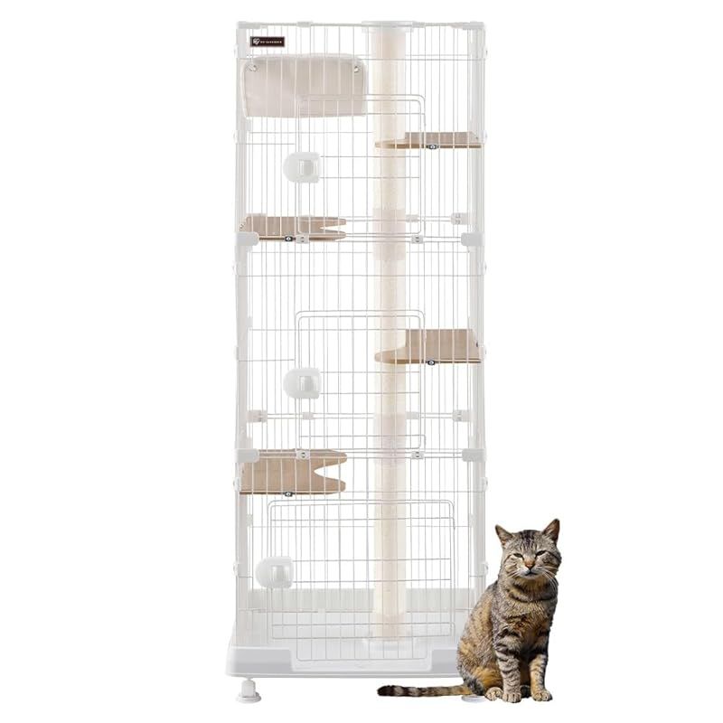 アイリスオーヤマ キャットタワー付ケージ スリム オフホワイト 猫用 高さ169×幅69×奥行54.5cm PCLC-703 0