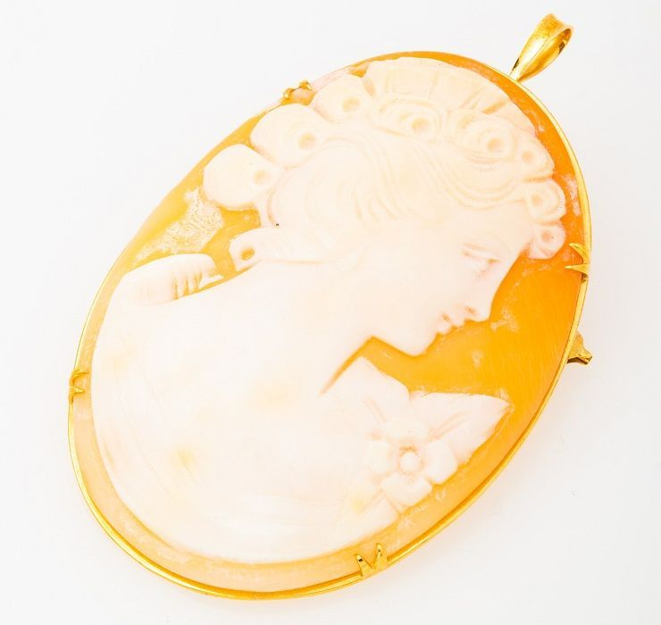 K18 シェルカメオ ブローチ ペンダント兼用 品番c21-125