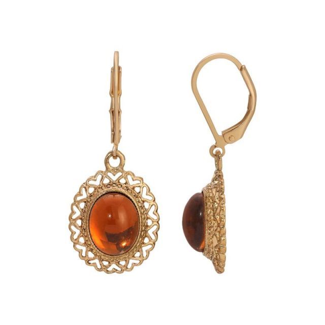 【送料無料】 1928 レディース ピアス・イヤリング アクセサリー 1928 Crystal Glass Foil Back Oval Drop Earrings Brown