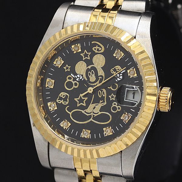 稼働 良品 ディズニー 85 ミッキー 石付 ブラック/ゴールド文字