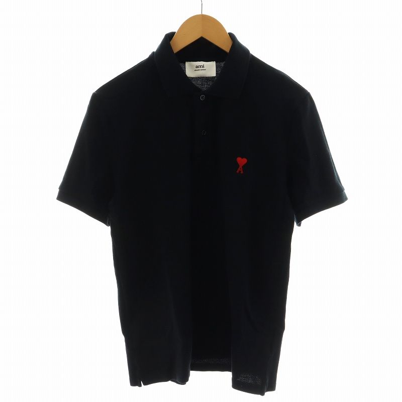 アミ アレクサンドル マテュッシ ami alexandre mattiussi ポロシャツ 半袖 ハートロゴ M 黒 ブラック /AN20