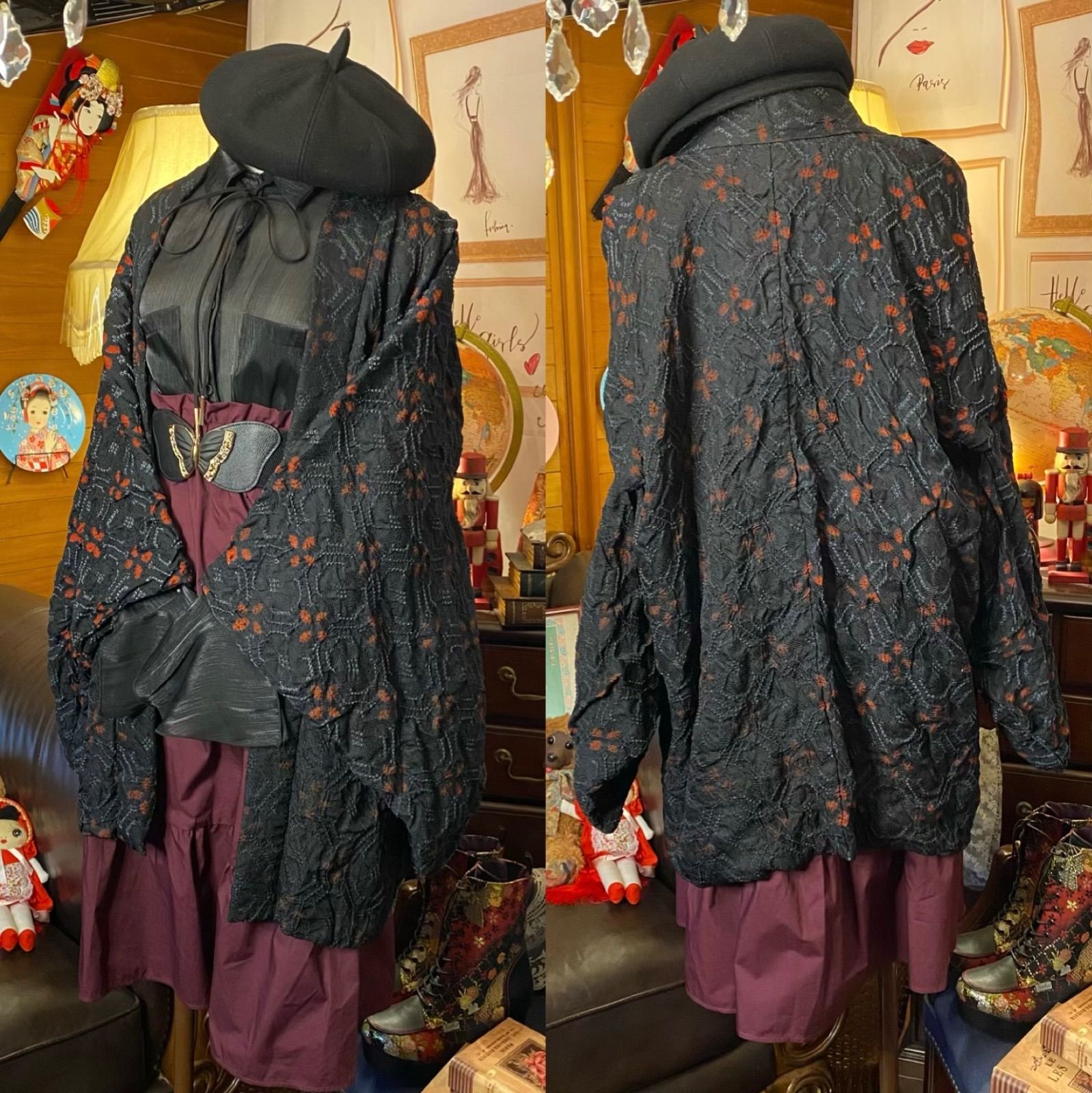 羽織　しぼり　和洋折衷コーデ　レトロ　アンティーク　鬼滅　コスプレ　リメイク 和洋折衷 コーディネート 絞り羽織コーデ まとめ売り レトロ