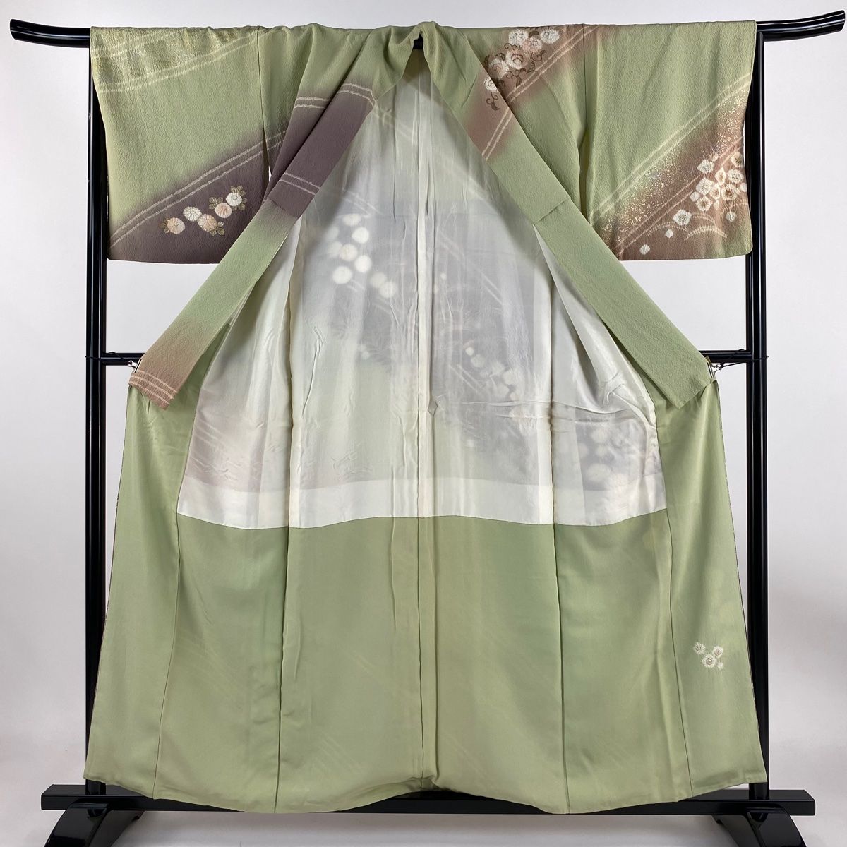 身丈157センチ落款いり訪問着　正絹袷 訪問着 身丈157cm 裄丈65.5cm M 袷 滝泰 落款 花唐草 斜縞 金銀