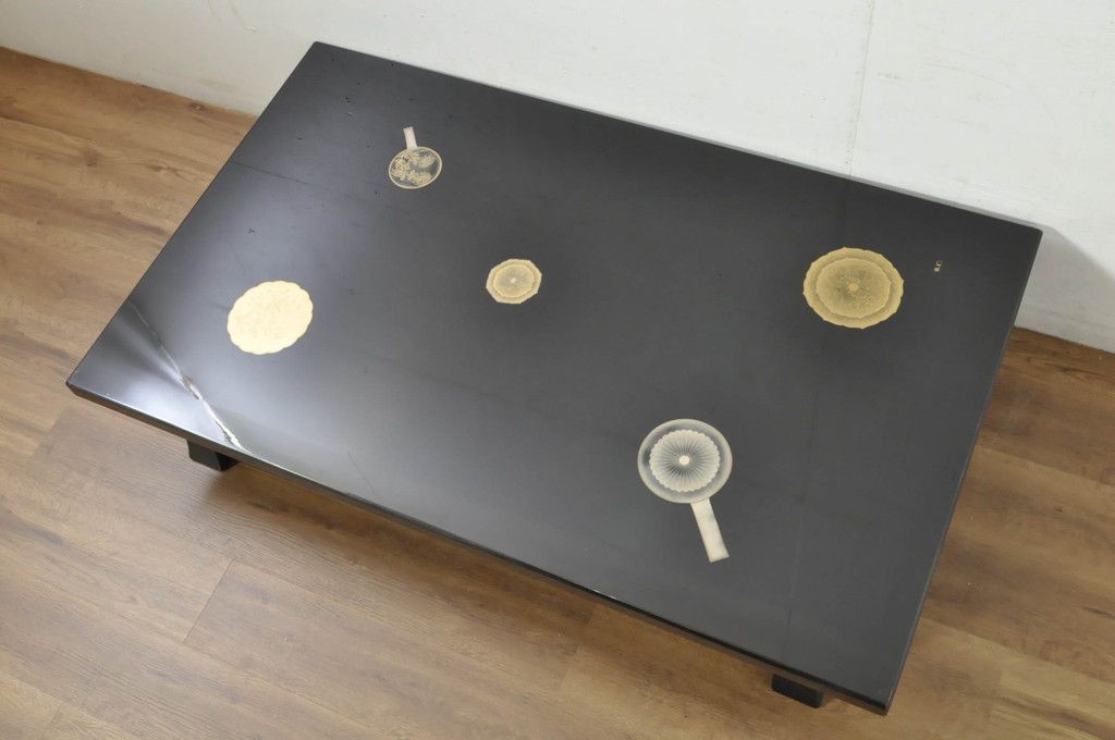 ☆事前問合せ必須☆ 座卓 中古 美品 特撰輪島塗り 在銘 沈金 ガラス天