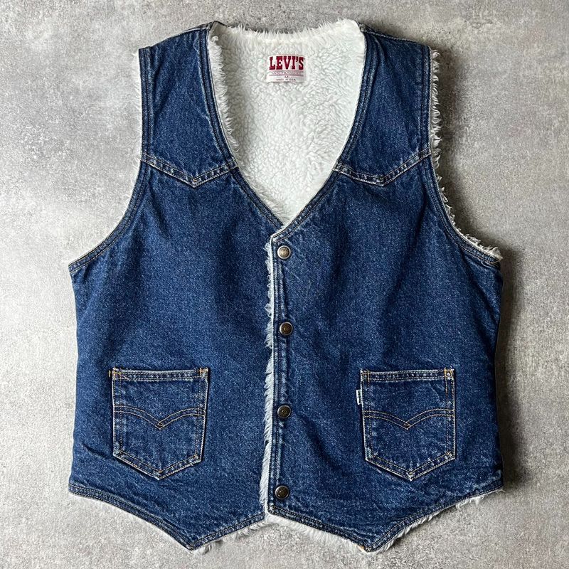 80s USA製 Levis 60606 0218 ボア ライナー 濃紺 デニム ベスト M / 80年代 アメリカ製 ビンテージ リーバイス ジレ