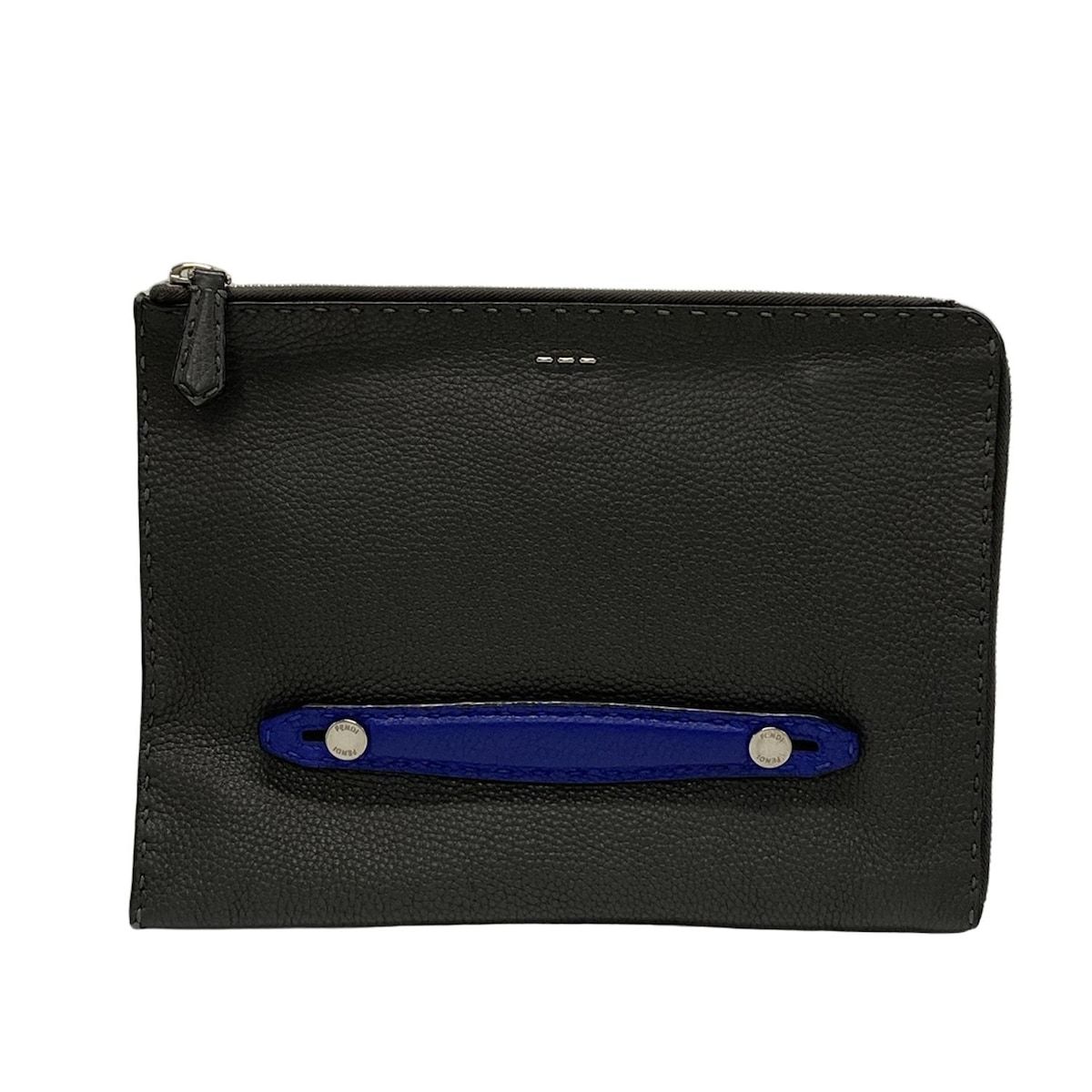 FENDI フェンディ クラッチバッグ セレリア 7M0225 黒×ブルー L字ファスナー|セカンドバッグ レザー
