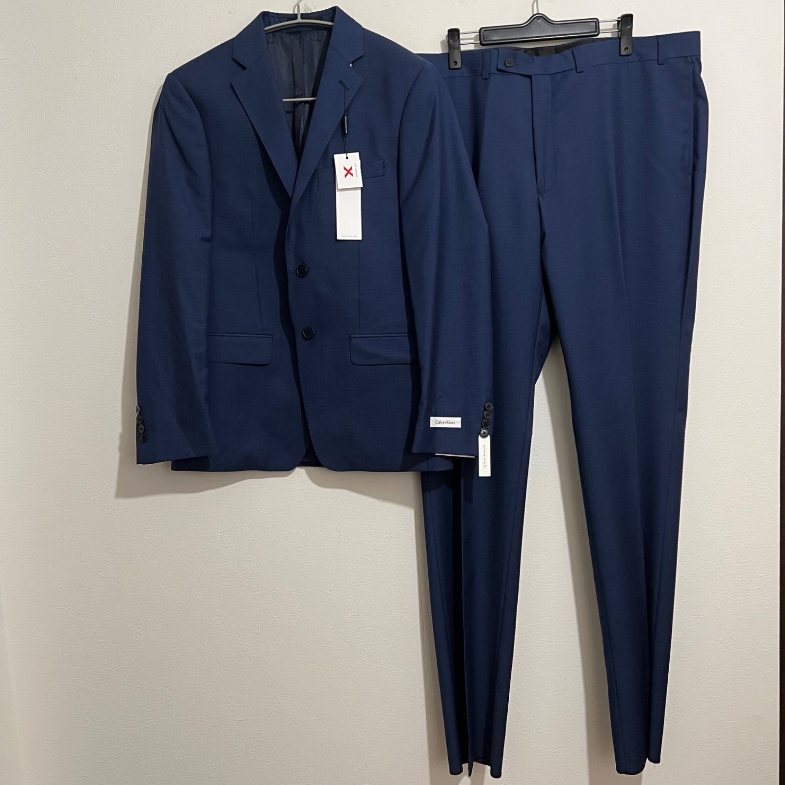 Z1040 Calvin Klein カルバンクライン セットアップ スーツ ウール スラックス ジャケット ブルー メンズ フリー 38S/46サイズ