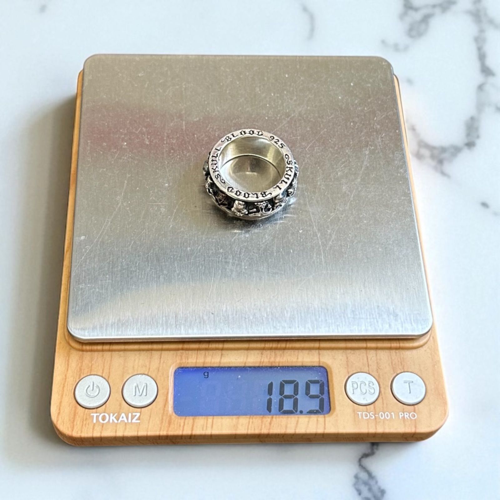 送料無料 スカル スピナーリング 19号 幅10mm シルバー925 925刻印あり 