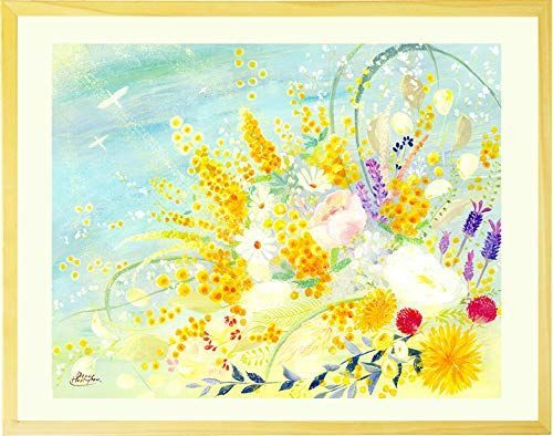 【在庫処分】癒し 店舗 リビング 大型 おしゃれ 病院に飾る絵 風水 玄関 大きいサイズ カフェ 額入り LLサイズ 応接室 「春告ぐミモザの花束」 花束 ミモザ 癒し インテリア 絵画