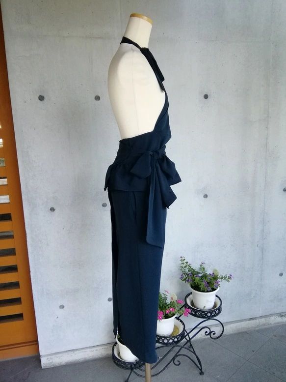 日本製】《S～3L》 梨地ストレッチ 紺 茶道お稽古用エプロン