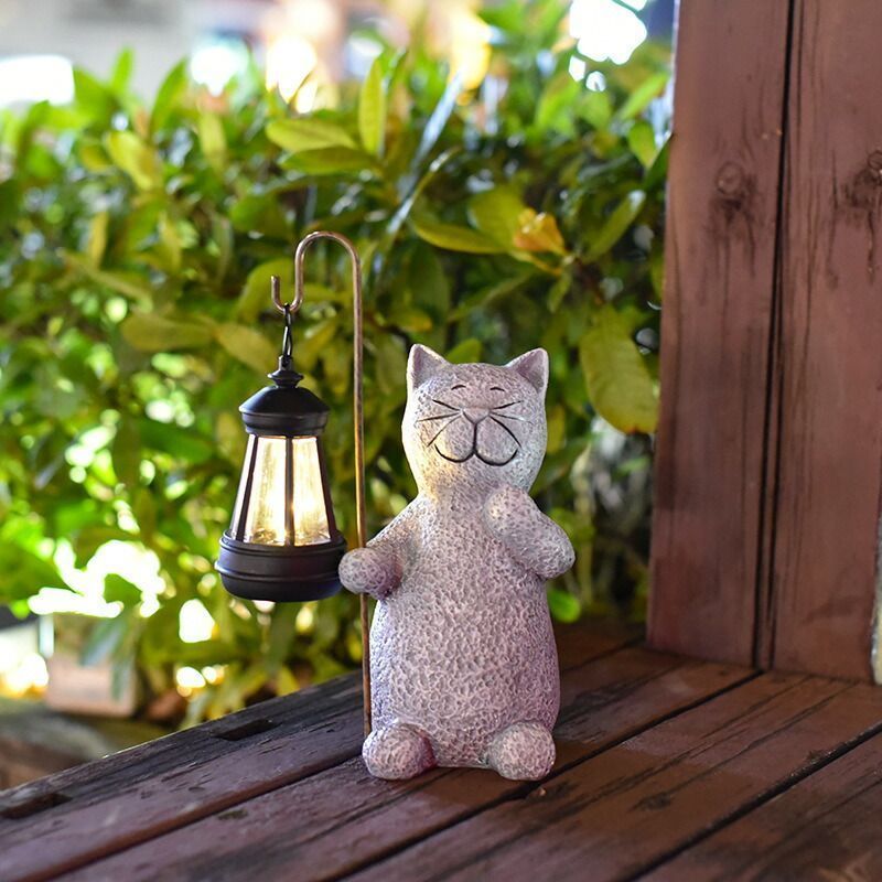 ソーラーライト 猫 置物 ソーラーガーデン像 猫 彫像 動物 屋外