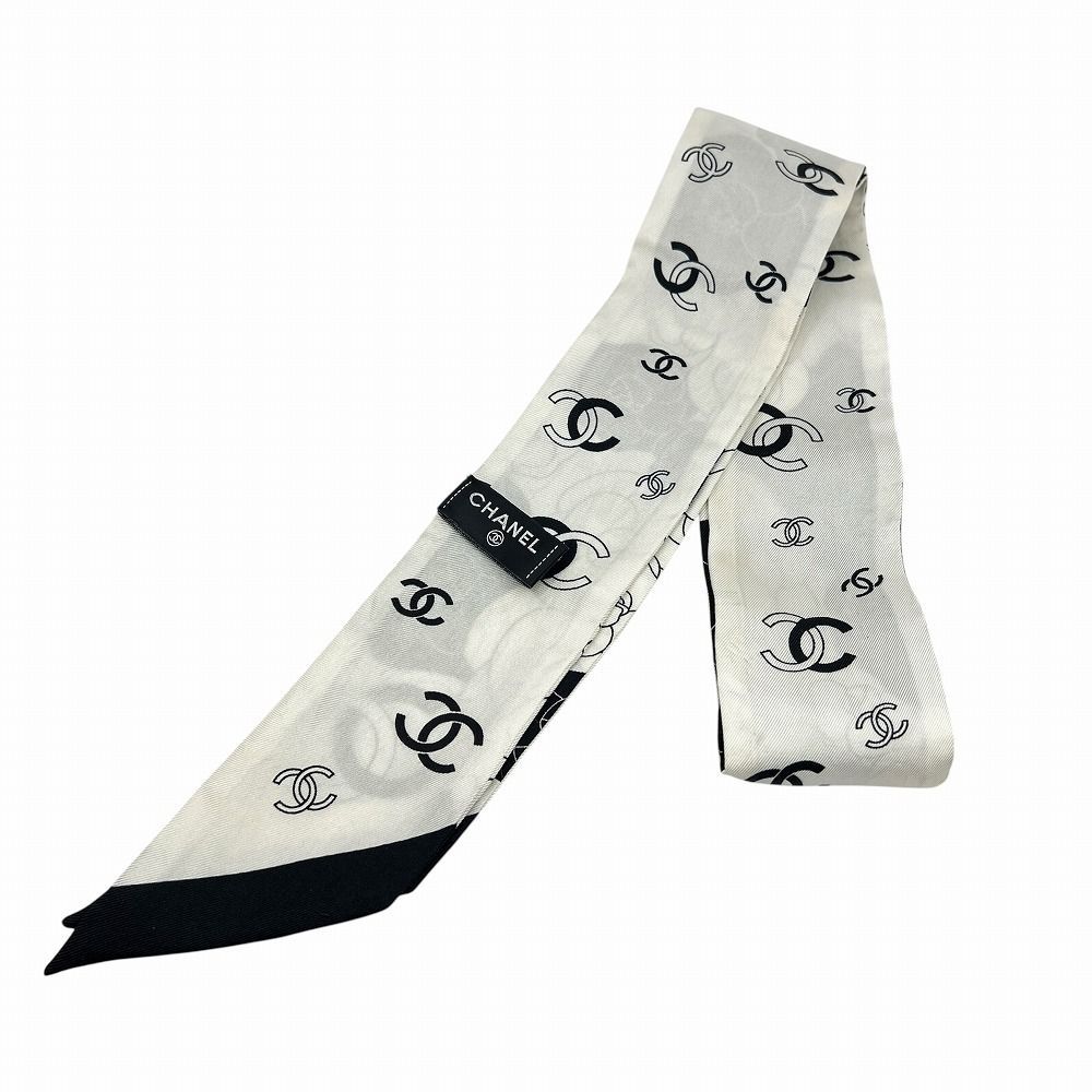 中古】CHANEL シャネル リボン シルク ブラック ホワイト レディース  