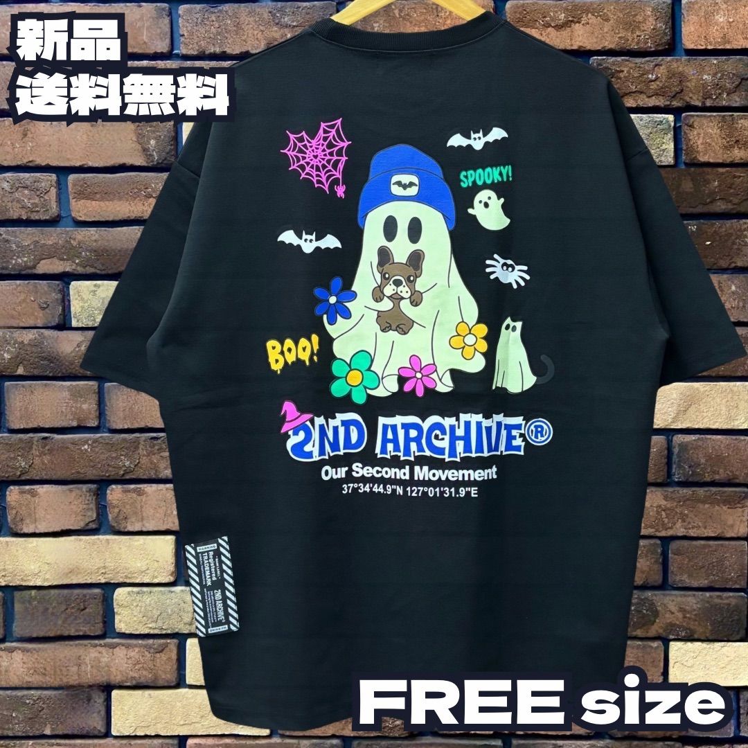 【2nd ARCHIVE/セカンドアーカイブ】ゴーストラクガキバック プリントTシャツ 半袖T 韓国 グラフィック オーバーサイズ ストリート short sleeve ブラック Black SE-24039 正規品 新品 送料込み