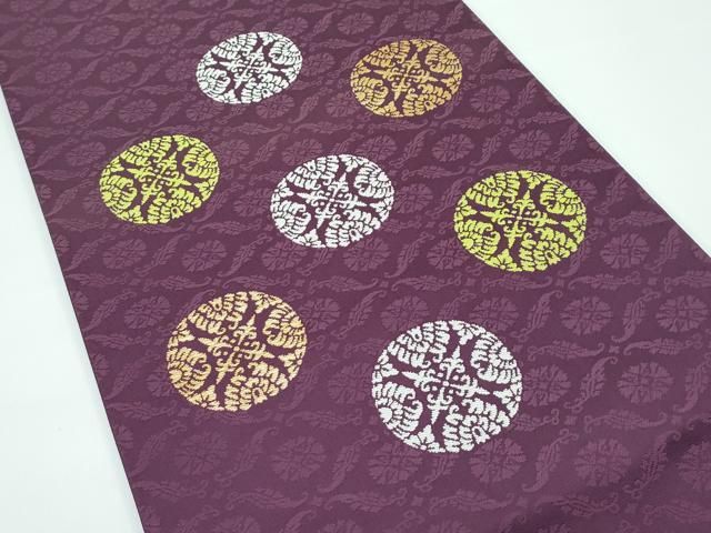 花美人着物□極上 龍村晋謹製 全通柄袋帯 竹葉文錦 黒地 金糸