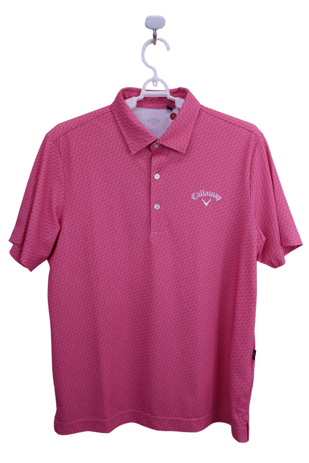 callaway キャロウェイ ピンク ゴルフ ポロシャツ 半袖 ワッペン 美品Callaway(キャロウェイ) ポロシャツ ピンク総柄 メンズ L