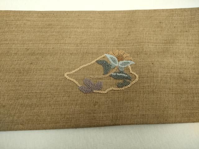 平和屋着物●中国三大刺繍　相良刺繍　総刺繍　九寸名古屋帯　紬地　草花文　正絹　逸品　未使用　DAAV6223ps 平和屋着物○中国三大刺繍 相良刺繍 総刺繍 九寸名古屋帯 紬地 草花文