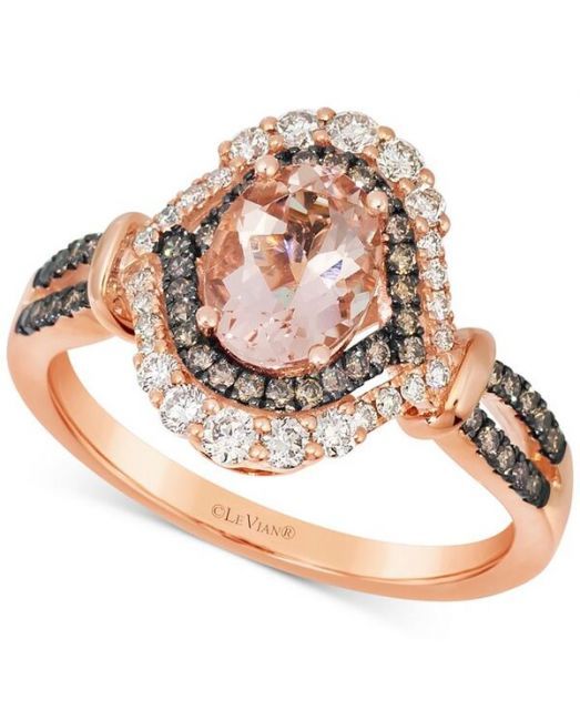 【送料無料】 ル ヴァン レディース リング アクセサリー Peach Morganite (3/4 ct. t.w.) & Diamond (1/2 ct. t.w.) Halo Ring in 14k Rose Gold Rose Gold