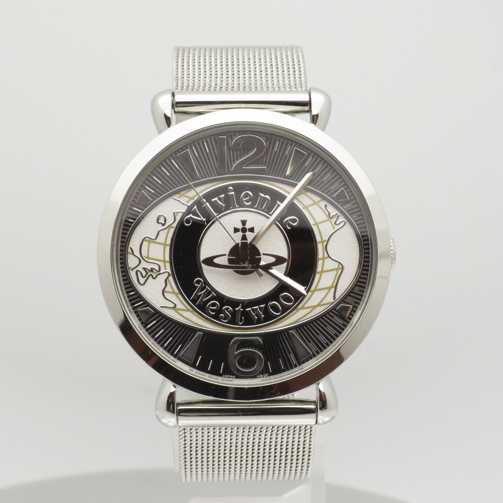 電池 ヴィヴィアンウエストウッド ワールドオーブ レディース腕時計 VW-7065 クオーツ アナログ シルバー 黒白文字盤 メッシュベルト エレガント スタイリッシュ 人気 地球モチーフ G7
