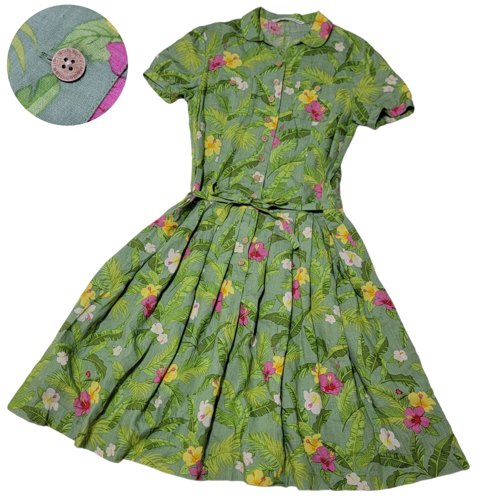 極美品】マドモアゼルノンノン Mademoiselle NON NON 麻100% 花柄  