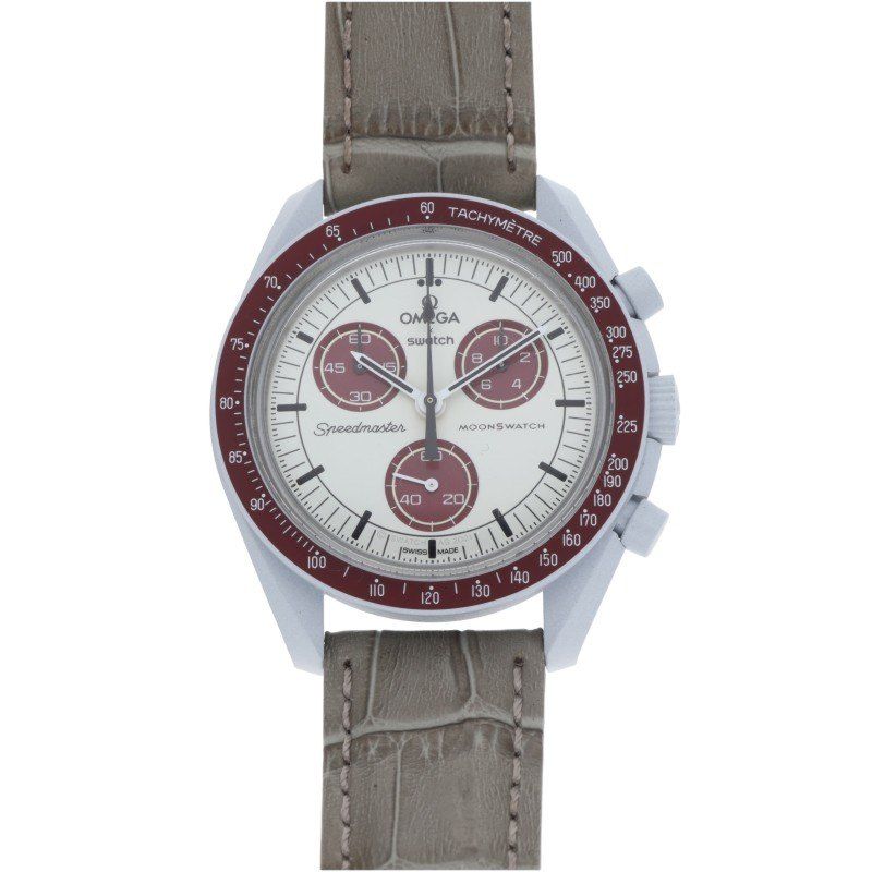 オメガ ×スウォッチ Swatch SO33M101|シーマスター MISSION TO PLUTO クロノグラフ バイオセラミック ホワイト|バーガンディ文字盤クォーツ腕時計 メンズ 40mm