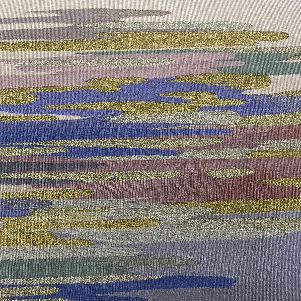 名古屋帯 名品 八寸名古屋帯 松葉仕立て 霞 金銀糸 薄紫 正絹