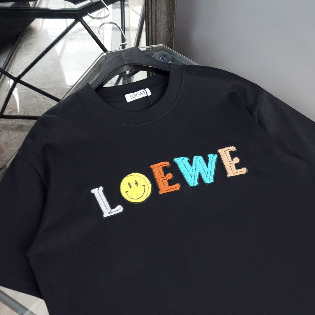 LOEWE ロエベ 刺繍ロゴTシャツ ブラック ホワイト 男女兼用 サイズS-XL 