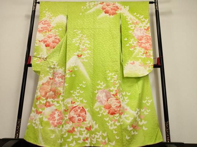 平和屋着物□豪華振袖 駒刺繍 花蝶文 暈し染め 銀彩 正絹 逸品