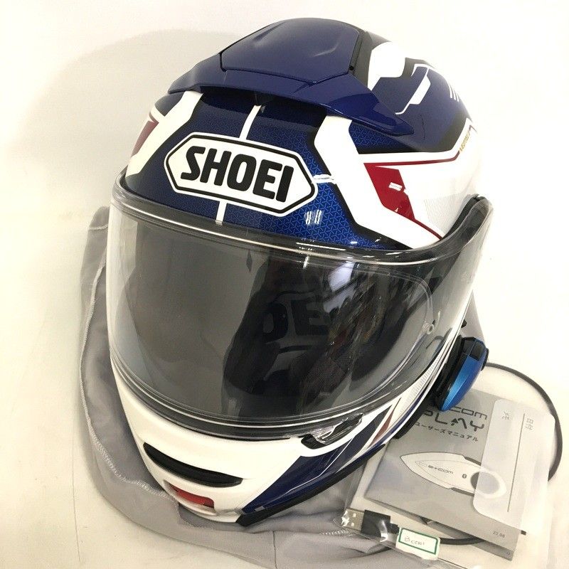 SHOEI ショウエイ NEOTEC2 RESPECT システムヘルメット インカム付 除菌消臭済 Lサイズ ブルー レッド オートバイ ツーリング ライディング バイカー バイク用品 TA3519