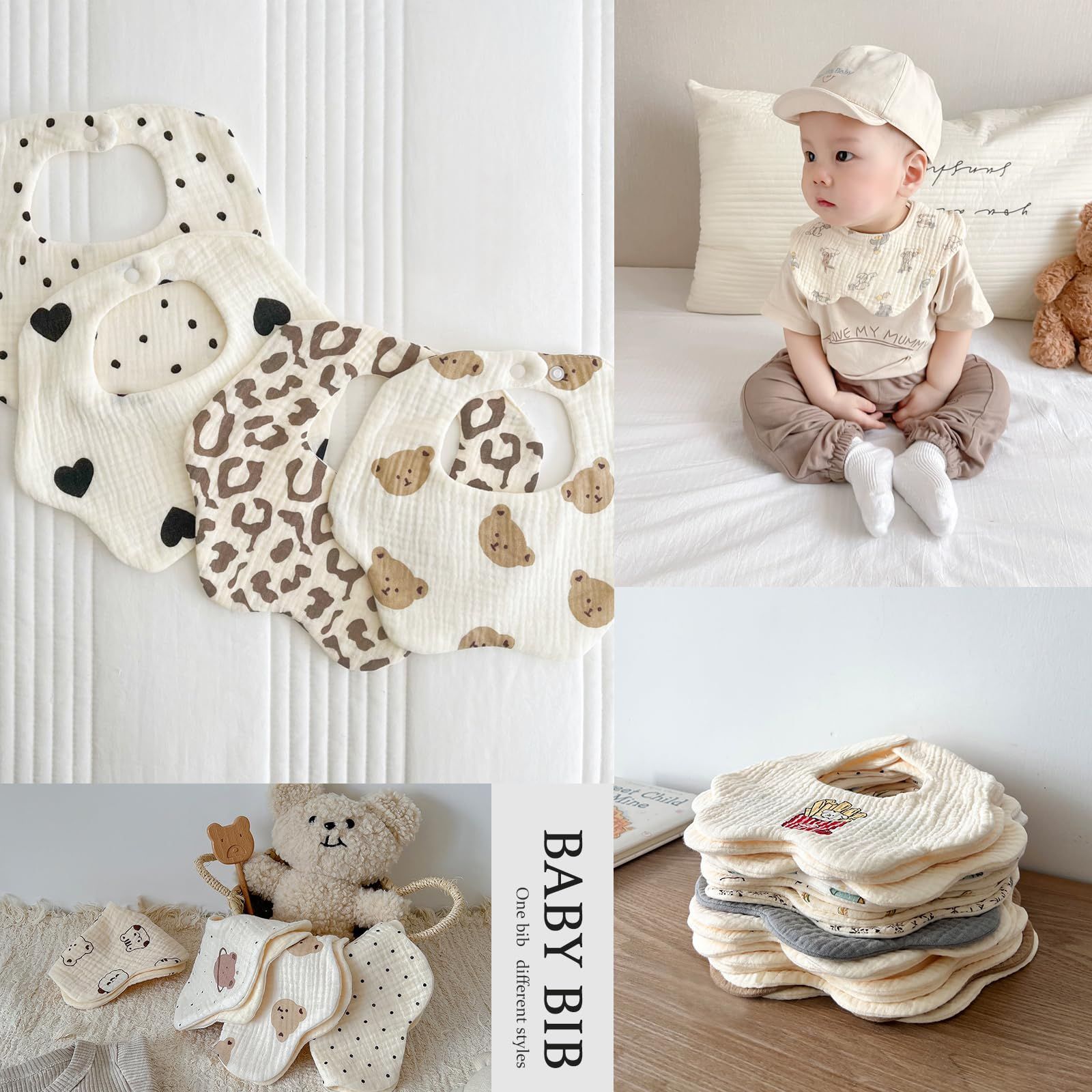  赤ちゃん お食事スタイ 1歳 ガーゼ地 2歳 3歳 花びら 柔らかい セット 綿 コットン 女の子 吸水性 男の子 通気性 離乳食 ベビー 幼児 スタイ 保育園 よだれかけ 入園準備 新生児 GoUseGo 出産祝い スタイ よだれかけ ベビー服(~95cm)