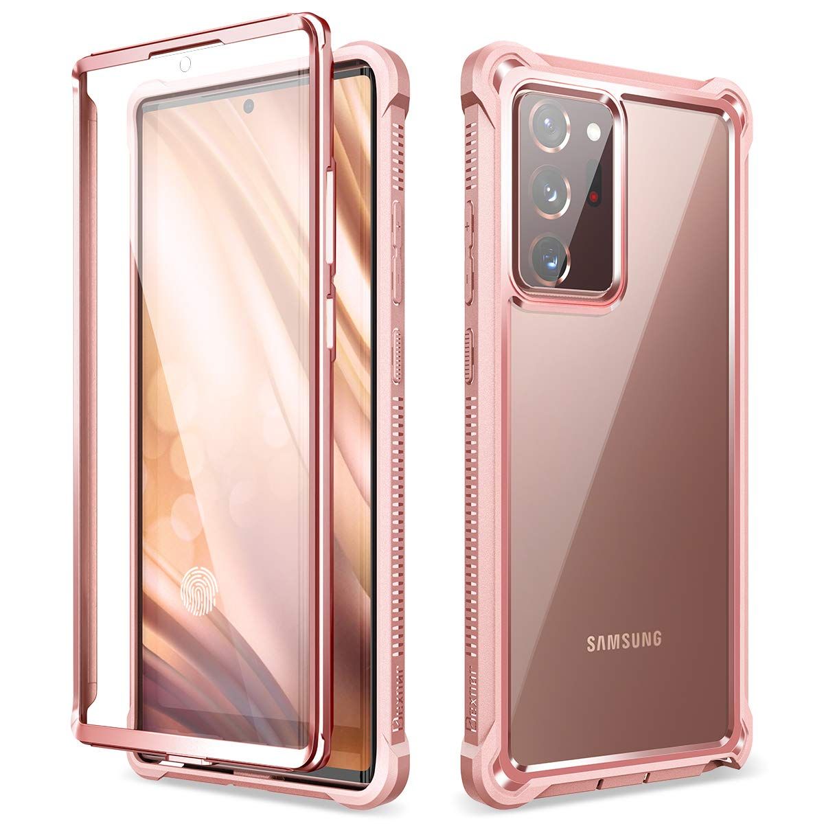 Dexnor Galaxy Note 20用 ウルトラケース スクリーンプロテクター付き クリア電気メッキメタル360 フルボディ 頑丈 保護 耐衝撃 ハードカバー 高耐久 ディフェンダー バンパー Samsung No [ピンク スクリーンプロテクター付き]