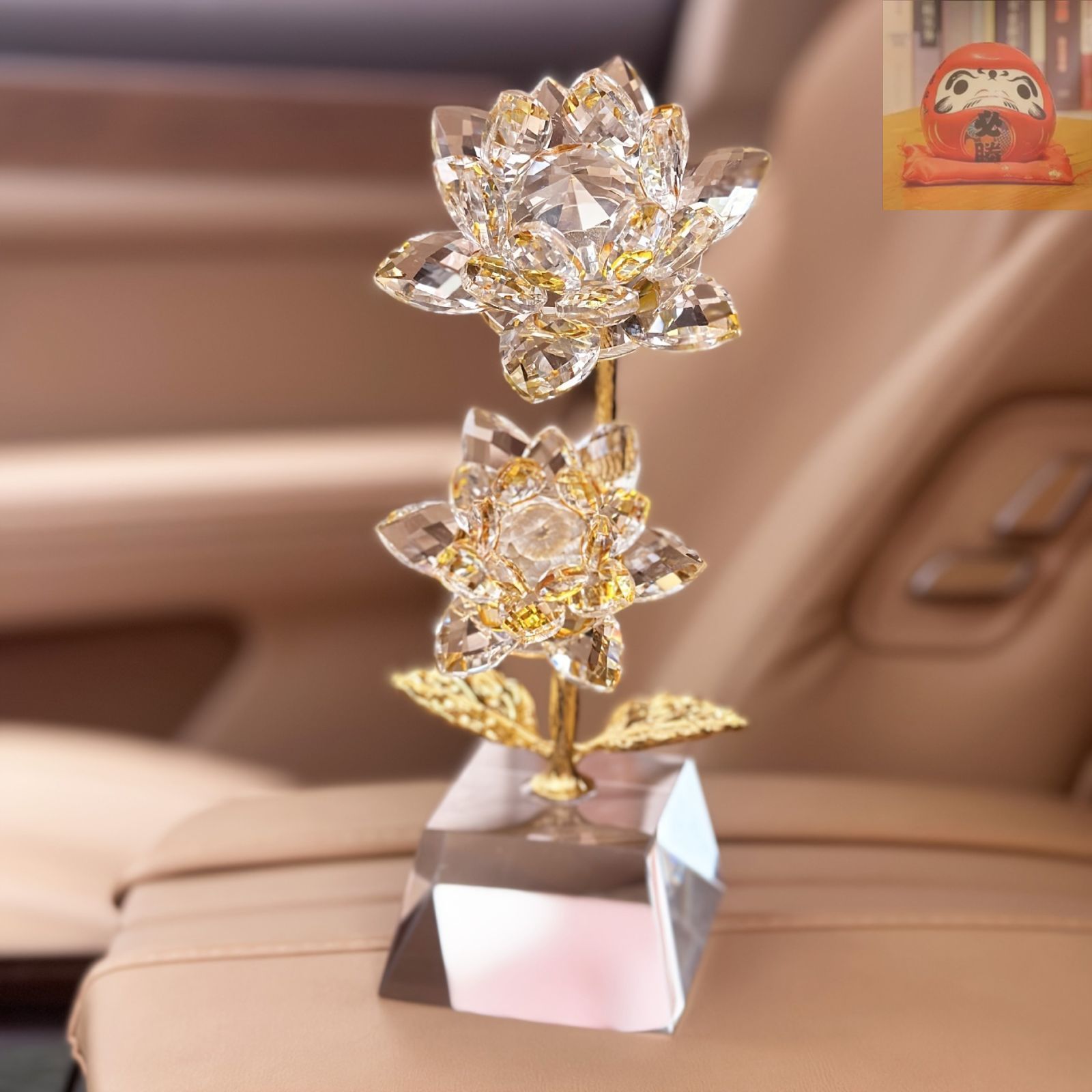 クリスタル 蓮 花 置物 オブジェ ゴールド 金色 透明 黄金 金運 開運 運気アップ インテリア 玄関 オフィス 寝室 風水 開運 健康運 出世運 家庭運 家内安全